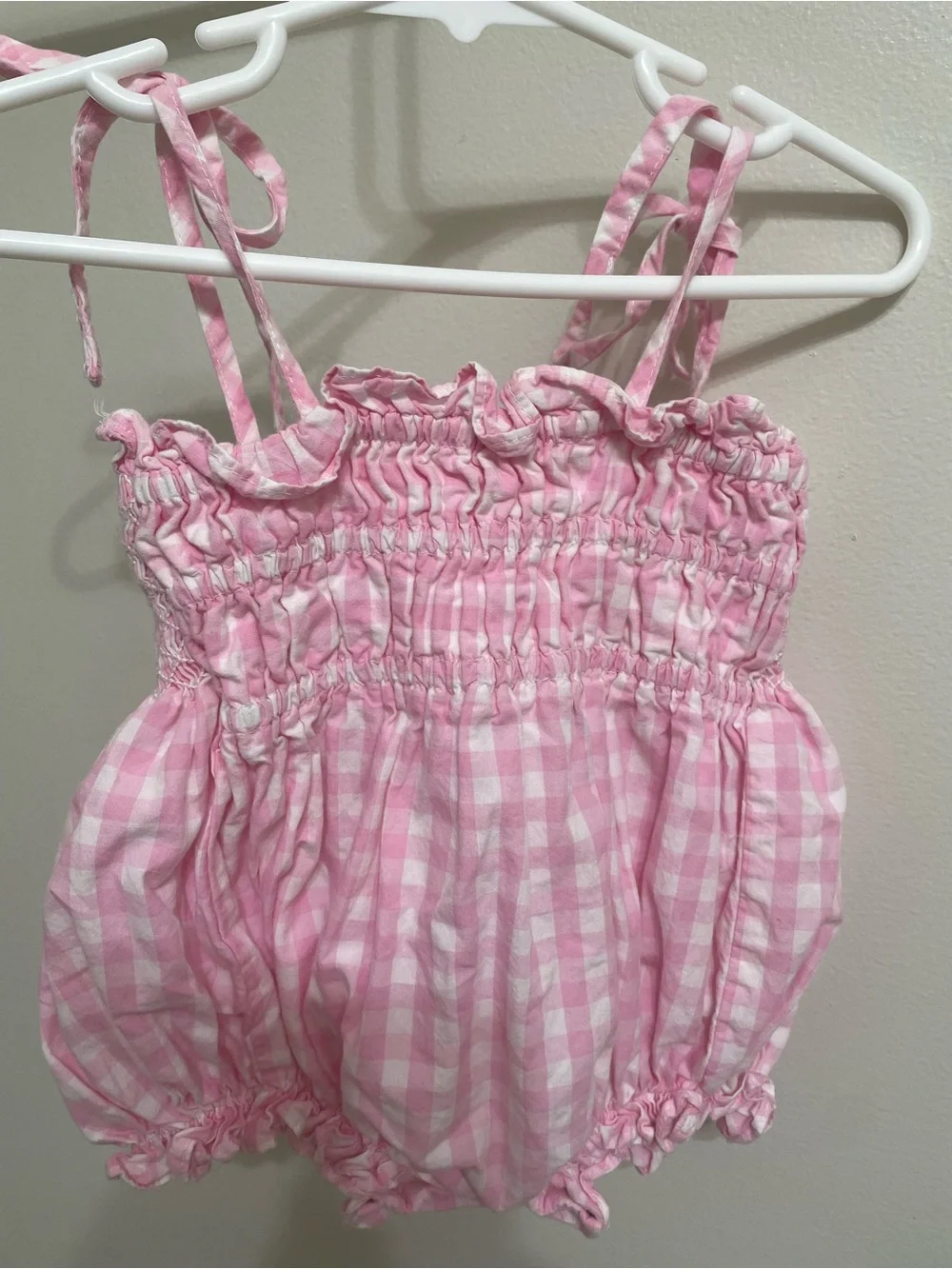 Pink Gingham Smocked Baby Romper - Classic Summer Top